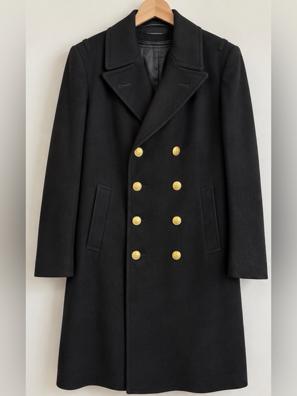 Vintage U.S. Navy Wool Overcoat | Black Military Bridge Coat | Gold Buttons | 39